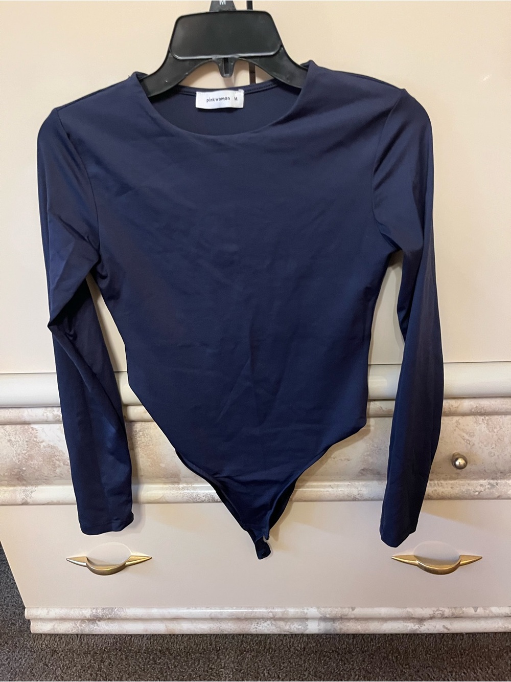 Pink Woman Navy Long Sleeve Bodysuit - M